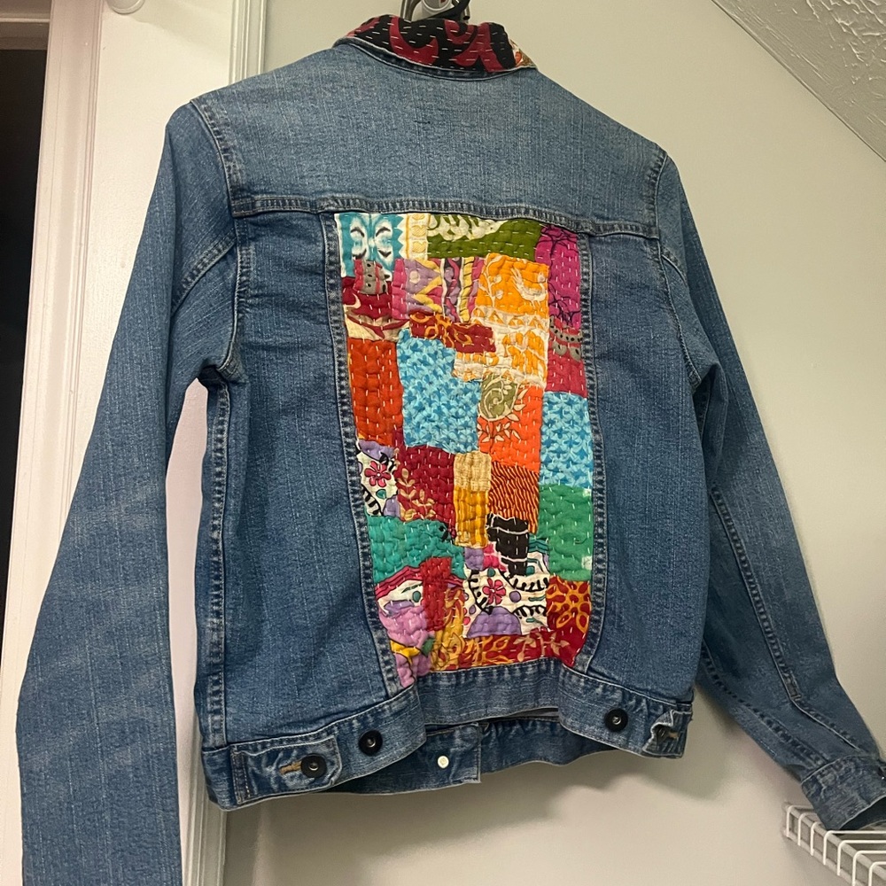 Denim Jacket with Custom Colorful Patchwork